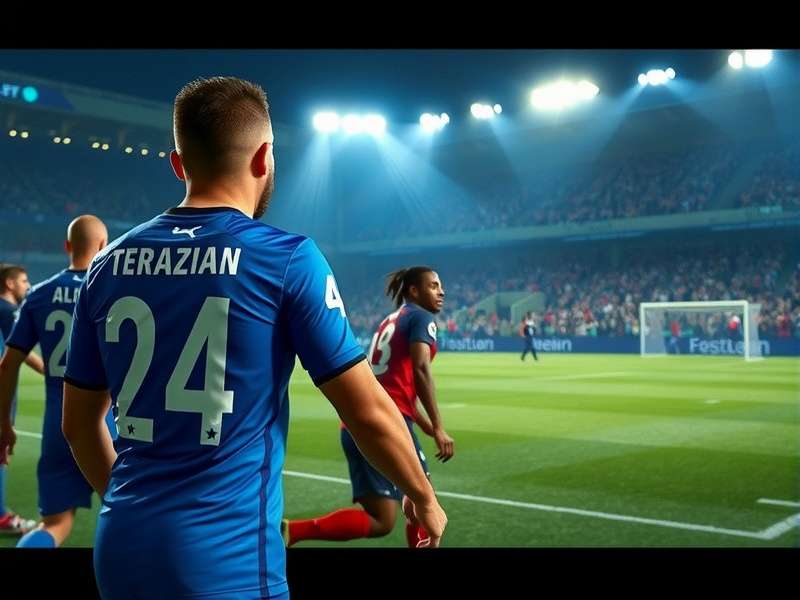 Two players competing intensely in Football Legends on a shared screen