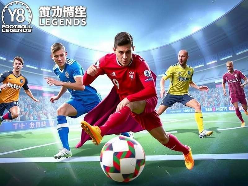 Y8 Football Legends 2020 intense gameplay screenshot showing a player taking a shot on goal