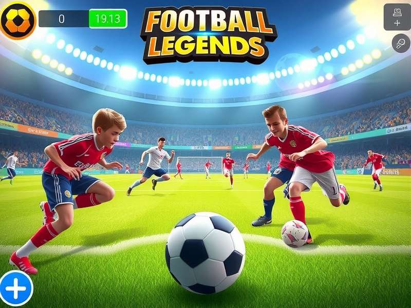 Football Legends game action screenshot showing players on field with crowd